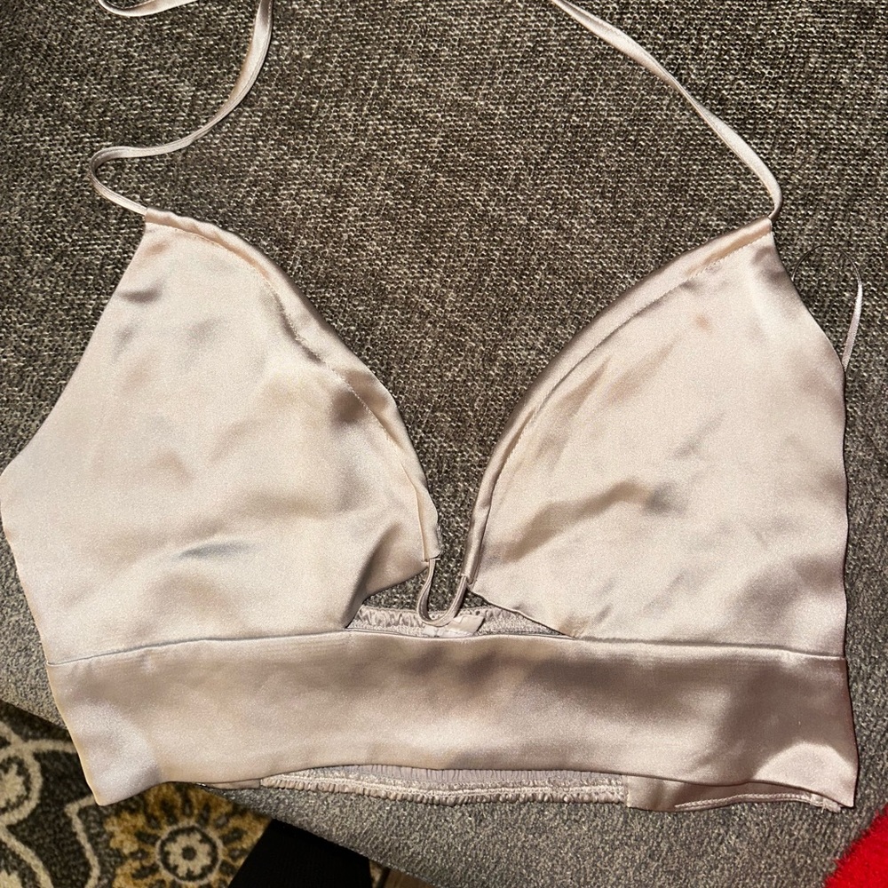 GARAGE champagne colored satin crop top